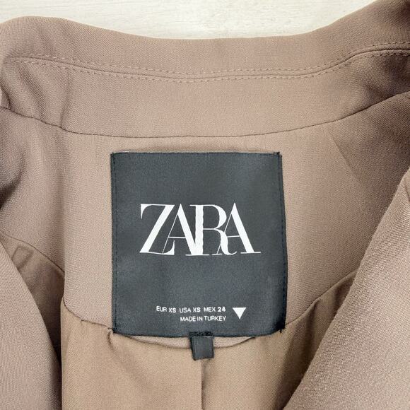 Zara Cropped Blazer Women XS Taupe Boxy Fit Preppy Academia Neutral Tailored - Picture 9 of 15